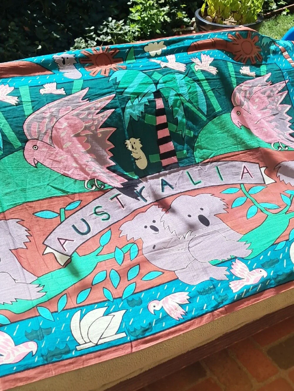 Vintage Teal, Pink and Coral Australia-Themed Wall Tapestry